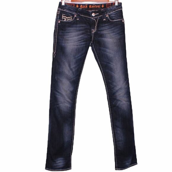 ROCK REVIVAL Kristen Straight Jeans in Dark Blue Women's Size 27 = 3/4 U.S. - Picture 2 of 9